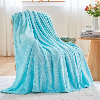 NEWCOSPLAY Super Soft Throw Blanket Turquoise Premium Silky Flannel Fleece Leaves Pattern Lightweight Bed Blanket All Season Use (Turquoise, Throw(50"x60")) - color: Turquoise, size: Throw(50"x60")