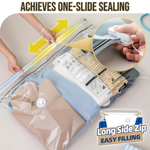 TAILI 8 Pack Vacuum Storage Bags, Jumbo LONG SIDE ZIP(39x28 inch), Clear - size: 8 Jumbo