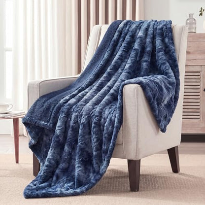 Westinghouse Heated Throw Blanket, Faux Fur with 6 Heating Levels, Indigo - color: Indigo, size: Throw 50" x 60"