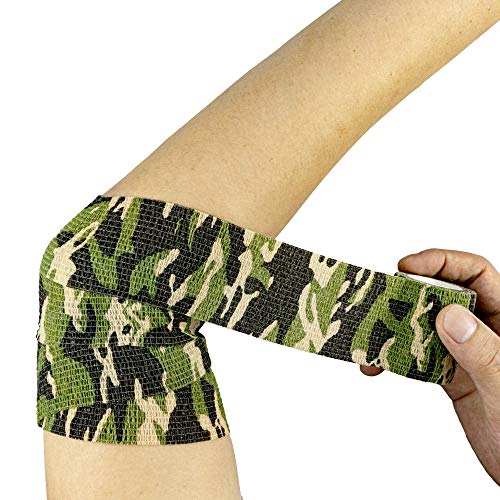 FRESINIDER 9 Rolls Self Adhesive Wrap Athletic Tape Gauze, Breathable Elastic Cohesive Bandage for Sports Injury & Pet (7 Pcs 2" x 5 Yards + 2 Pcs 1" X 5 Yards) (Woodland Camo) - color: Woodland Camo