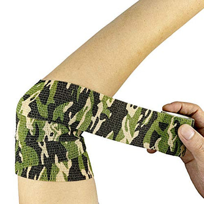 FRESINIDER 9 Rolls Self Adhesive Wrap Athletic Tape Gauze, Breathable Elastic Cohesive Bandage for Sports Injury & Pet (7 Pcs 2" x 5 Yards + 2 Pcs 1" X 5 Yards) (Woodland Camo) - color: Woodland Camo