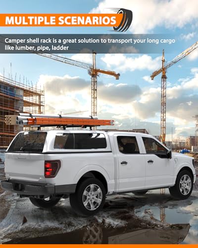 MELIPRON Heavy Duty Truck Topper Roof Rack for Truck Cap, 500LB Capacity | 50" Aluminum Ladder Rack Fit Camper Shell and Truck Caps, Ideal for Kayaks, Canoes, Camping Gear and Outdoor Adventure - size: 50"