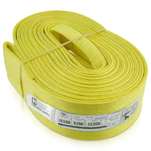DD Sling 4 Inch x 40 Foot Nylon Lifting Sling – USA Made, 11,500 lb Vertical, 9,200 lb Choker, 23,000 lb Basket – 2-Ply Heavy Duty 900 Webbing, Type 4 Twisted Eye & Eye Rigging Sling - size: 4 in x 40 ft