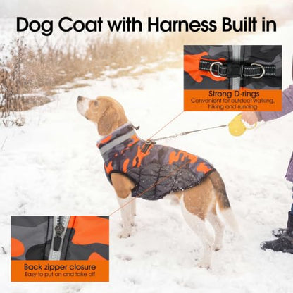 Lelepet Dog Winter Coat with Harness, Waterproof Reflective Camo Jacket - color: Black Camo, size: X-Small
