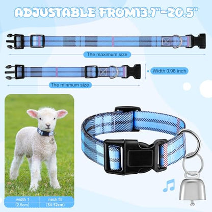 Goat Collar with Copper Bell Set for Sheep Lambs Pygmy Goat,Blue Stripes