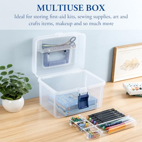 MyGift 10 Inch First Aid Storage Box with Detachable Tray, Quick Access Lid - color: Navy