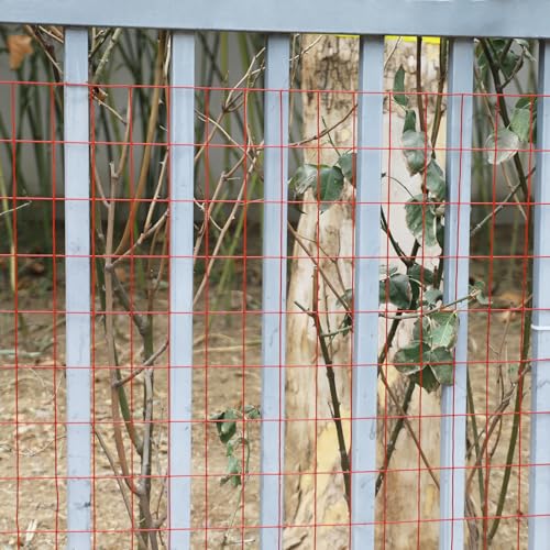 Red PVC Coated Welded Wire Fence 24" x 50' Roll, 2"x3" Mesh, 16 Gauge - color: Red, size: 2''x3'' 16GA 24''x50'