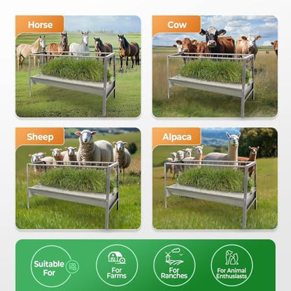 Pasture Hay Feeder 2 in 1 55 Gallon 59 in Livestock Feed Trough - color: Silvery