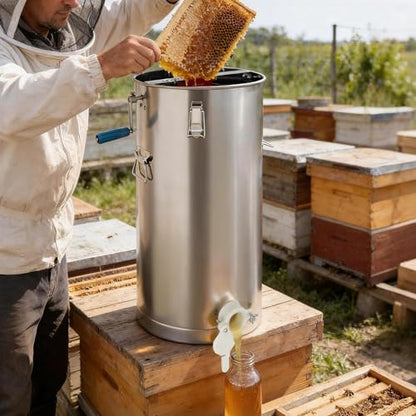 Stainless Steel Manual Honey Extractor 2 Frame, Double Bearing Honey Spinner Beekeeping Extraction Tool Honeycomb Extraction Centrifuge Equipment