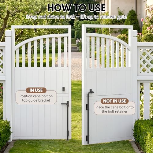 24" Heavy Duty Cane Bolt Drop Rod for Gate, Pack of 2 | Thickened Steel Outdoor Gate Latch, Wind Resistant for Wood, Vinyl, Metal, Iron, Double Fencing - size: 24 inch-2 Pack