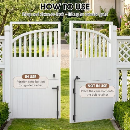 24" Heavy Duty Cane Bolt Drop Rod for Gate, Pack of 2 | Thickened Steel Outdoor Gate Latch, Wind Resistant for Wood, Vinyl, Metal, Iron, Double Fencing - size: 24 inch-2 Pack