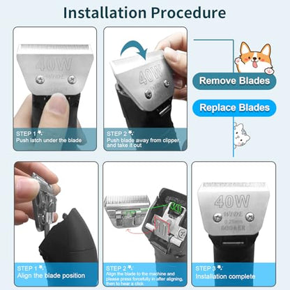 40W Dog Grooming Wide Blade,Detachable Pet Dog Grooming Blades,Compatible with Andis,Oster A5,Wahl km10 Clippers.Cutting Length1/100"(0.25mm) - color: 40W