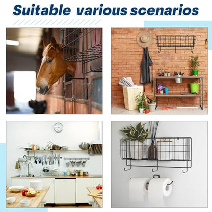 Tandefio 2 Pcs Basket & Tack Rack for Horse Hanging Bridle Rack with Basket Hanging Wire Basket with Tack Hook Hangers Wall Mounted Multi Use Stable Organizer Key Organizer Rack for Stable Saddle