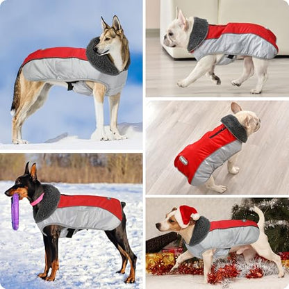 Petglad Dog Coat, Waterproof Ripstop Dog Winter Jacket with Leash Hole, Reflective Adjustable Warm Pet Fleece Snow Sweater for Small Medium Large Dogs - Red, S - color: Red, size: S