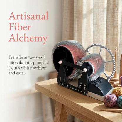 Wool Carding Machine, Manual Wool Fiber Drum Combing Wheel for DIY Fiber Prep, Sheep Fleece Drum Carder, Fast Color Mixing, Combing, Spinning, for DIY Craft Make Felt Animals