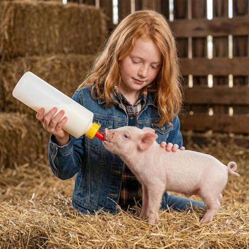 Goat Milk Feeder Bottles, 5Pcs 13.5oz Livestock Nursing Set | Animal Feeding Bottles with Silicone Nipples for Goats Lambs Calves and Small Farm Animals, Replacement Nipple Included