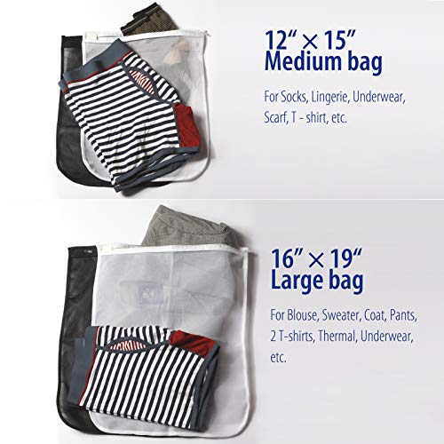 TENRAI 5 Pack (2 Large & 3 Medium) Delicates Laundry Bags, Bra Fine Mesh Wash Bag, Zippered, Protect Best Clothes in The Washer (5 Black, Set of 5)