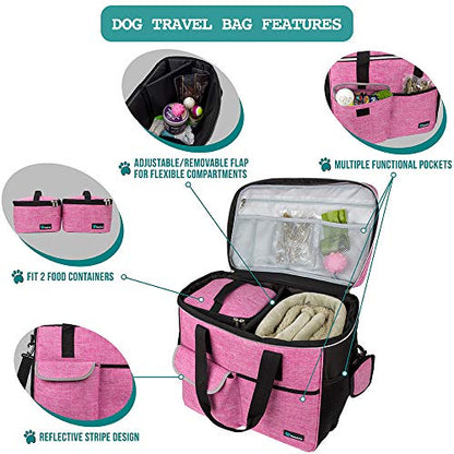 PetAmi Dog Travel Bag Organizer, Pet Supplies Tote Diaper Bag, Pink Large - color: Pink, size: Large - 15.5"L x 9.5"W x 14.0"H