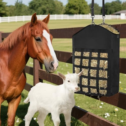 Hay Bag for Horses Goat: 3pcs Large Capacity Oxford Hay Feeder Bag with Hay Nets&Adjustable Strap - for Sheep Donkeys Cows Alpacas Ostriches or Other Farm Animals