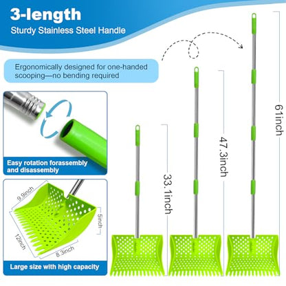 2-in-1 Chicken Poop Scooper & Rake, 20–61" Extendable Handle