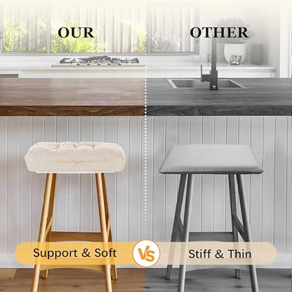 Rectangular Stool Cushion Set of 2, Soft Saddle Stool Cushions with Ties, Nonslip and Washable, Beige, 18 x 10.5 x 4 Inch - color: Beige, size: Pack of 2