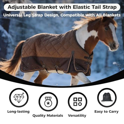 4PCS Elastic Horse Blanket Straps Adjustable Length 21-28 inch | Elastic Tail Strap with Double-Ended Clips, Elastic Legs Strap for Horse Blankets, Strong & Flexible Materials, PVC Tube