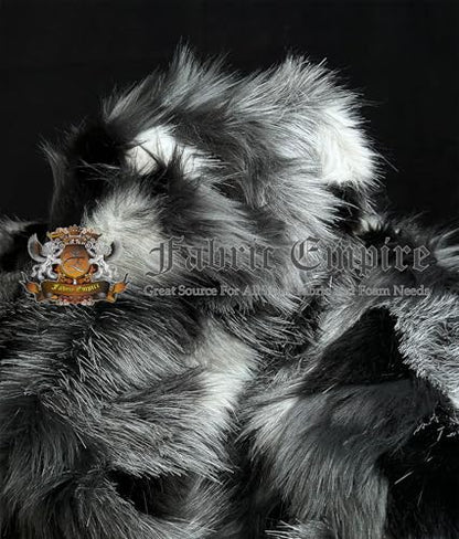 Continuous Yard Faux Fur Fabric Long Pile Tribal Patchwork 58" W/Sold - Multicolor Soft Plush Craft Costume Paws Fake Fur Stuffing Pillows FurSuit Scarf Coat Bag (Gray White Black) - color: Multi-color (Gray White Black)
