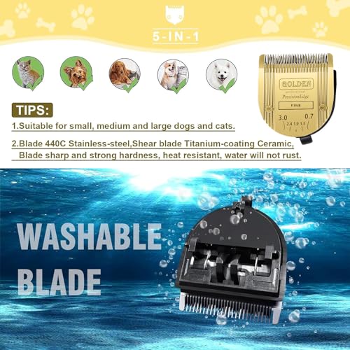 Adjustable Dog Grooming Clipper 5-in-1 Blade Compatible with WAHL Professional Animal Clipper Arco, Bravura, Chromado, Creativa, Figura, and Motion Pet, Dog, and Horse (Gold/3pc) - color: Gold/3pc