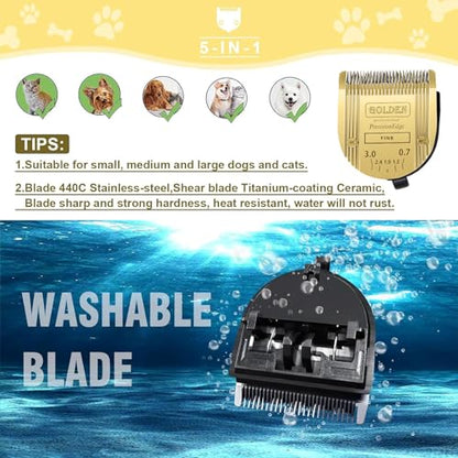 Adjustable Dog Grooming Clipper 5-in-1 Blade Compatible with WAHL Professional Animal Clipper Arco, Bravura, Chromado, Creativa, Figura, and Motion Pet, Dog, and Horse (Gold/3pc) - color: Gold/3pc