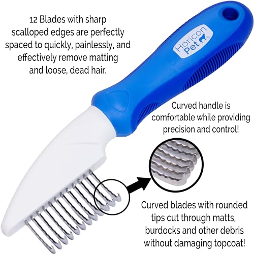 12 Blade Dog Dematting Comb - Removes Knots, Matted Fur, & Tangles Gently For Dogs, Cats & Small Animals - style: 12 Blade Dematting Comb