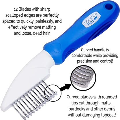 12 Blade Dog Dematting Comb - Removes Knots, Matted Fur, & Tangles Gently For Dogs, Cats & Small Animals - style: 12 Blade Dematting Comb