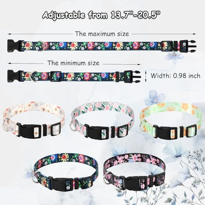 5 Pack Floral Goat Collars with Bells,Anti-Lost Pet Collarr - color: Floral+Groovy Pattern