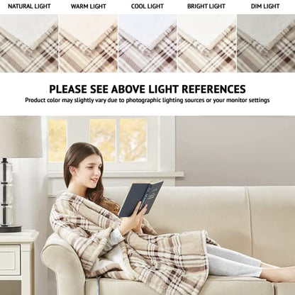 Beautyrest Wearable Electric Poncho Wrap Blanket, Ultra Soft Sherpa & Berber Fleece Heated Throw, UL Certified & OEKO-TEX, 3 Heat Settings & 2 Hour Auto Shutoff, Gift-Ready, 50" x 64", Tan Plaid - color: Tan Plaid, size: 50 in x 64 in
