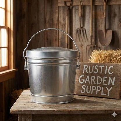 6-Gallon Galvanized Steel Round Trash Can with Locking Lid — Food Storage Container for Dry Goods, Indoor/Outdoor Use