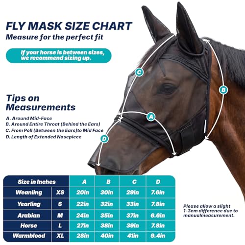 Horse Fly Mask with Ears & Detachab Nose Cover, Medium - size: Medium