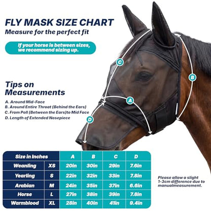 Horse Fly Mask with Ears & Detachab Nose Cover, Medium - size: Medium