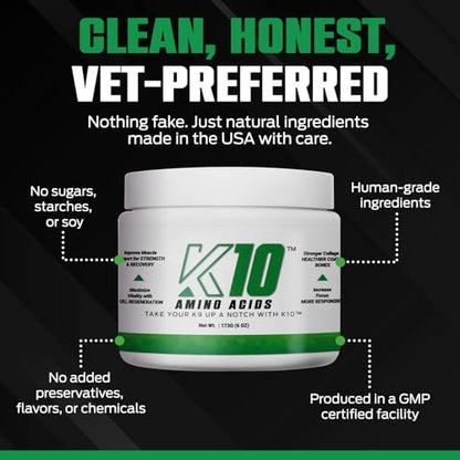 K10 Amino Acids for Dogs, All-in-One Dog Supplement, 30 Servings/Tub - style: Amino Acids