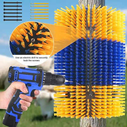Livestock Scratch Brush, Horse Scratcher Full Massage Grooming Kit for Cow Cattle Sheep Pig Goat, Hard Silk Ranch Wall Mount Brush Relieve Back Itching