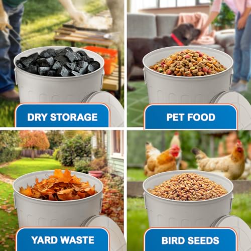 Plexon 20 Gallon Metal Trash Can with Lid Outdoor Large Trash Bin Steel Garbage Can for Garage Patio Farmhouse Bucket Bird Seed Storage Can Heavy Duty Round Container, Off-White - color: Off-White