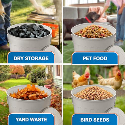Plexon 20 Gallon Metal Trash Can with Lid Outdoor Large Trash Bin Steel Garbage Can for Garage Patio Farmhouse Bucket Bird Seed Storage Can Heavy Duty Round Container, Off-White - color: Off-White