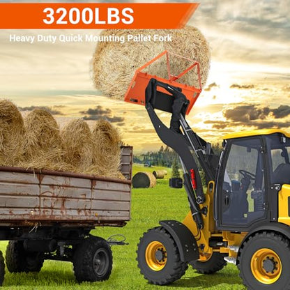 GarveeTech 46 in Skid Steer Pallet Forks, Heavy Duty 3200 LBS Capacity Skid Steer Forks Attachment for Tractors and Loaders, Quick Attach Mount, Orange