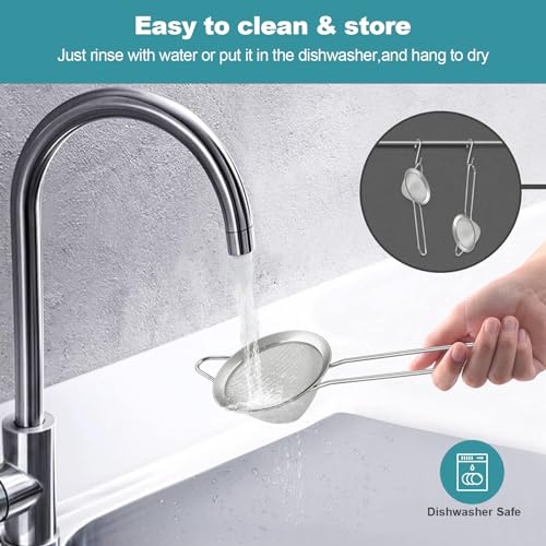 2 Pack Fine Mesh Strainer, Small Stainless Steel Sieves with Handles, for Steeping Loose Leaf Tea, Straining Cocktail, Juice and Sifting Flour, Powdered Sugar (2pcs-Conical) - color: 2pcs-Conical