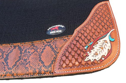 CHALLENGER Horse 32" x 30" Western Contoured Wool Felt Therapeutic Saddle Pad Black 39216 - color: Black Phyton