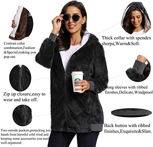 Fleece Coat for Women,Women's Oversized Zip Up Hooded Jacket Winter Plus Size Sherpa Coat - color: Adarkgrey, size: Medium
