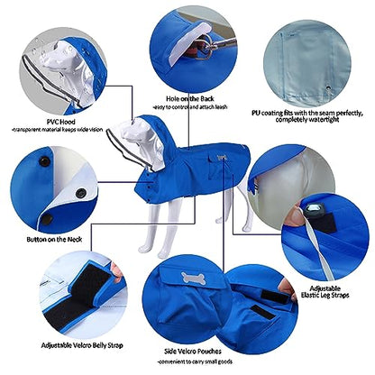 Waterproof Dog Raincoat, Adjustable Reflective Lightweight Pet Rain Clothes with Poncho Hood (Medium, Blue) - color: Blue, size: Medium(13-22lb)