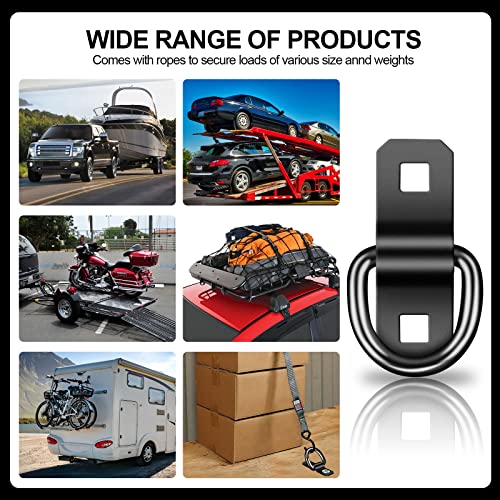 D Rings Tie Down Anchors 3/8” Heavy Duty 6000 Pound Breaking Strength for RV Camper Pickup Trailer Cargo Control, Tying Down Motor Bikers,ATV Surface Mount Bracket Enclosed Points（Pack of 6 Black） - color: black