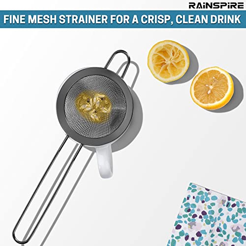 Rainspire Stainless Steel Small Strainer Fine Mesh Strainer, Mini Cocktail Strainer For Cocktails Tea Herbs Coffee & Drinks, Tea Strainer with Handle, Rust Proof, Black - color: Black