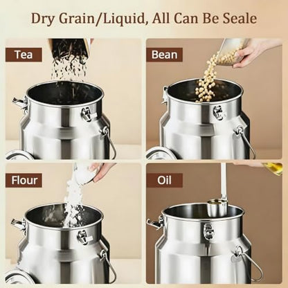 304 Stainless Steel Drink Dispenser, 2.6 Gal Portable Sealed Storage Container with Locking Clamp for Food, Milk, Oil, Grains, and Home Milk Can 10L Jug - size: 10L