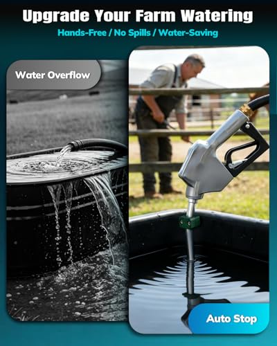 Auto Shut-Off Water Nozzle Kit for Stock Tank – Automatic Livestock Waterer Valve Prevents Overflow, Fits Horse, Cattle, Goat Farm Water Troughs with Nozzle Holder