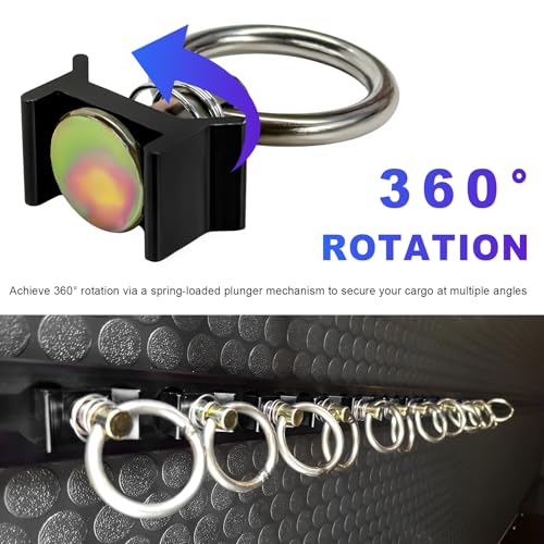 12 PCS L Track Tie Down O Ring, 4000LBS Capacity Single Stud L-Track Fitting with Stainless Steel Round Ring, 360° Rotating L-Track Tie Down Fitting for Sedans Trucks Trailers